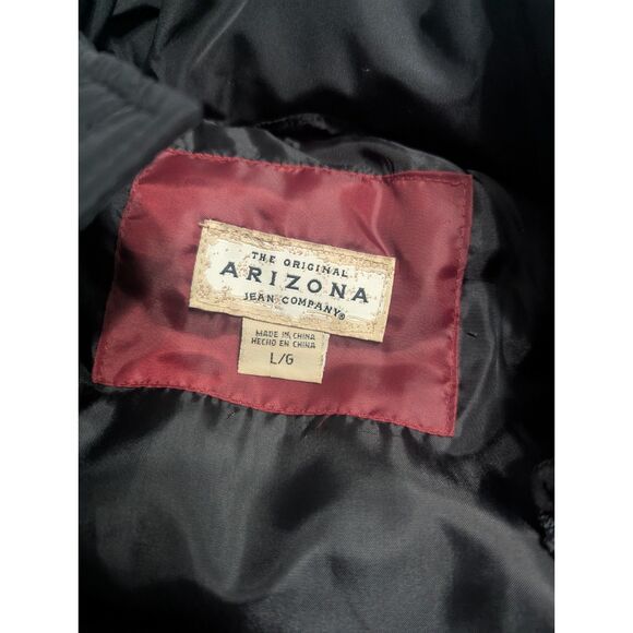 Arizona Jean Co. Black Puffer Vest Hooded Faux Fur Trim Size L - Picture 5 of 7